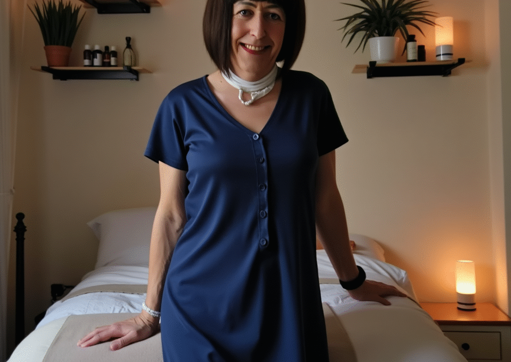 Harmony standing in front of her massage couch